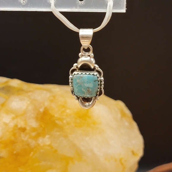 NEW 925 Brushed Sterling Silver White Water Turquoise Full Back Pendant #222 - Picture 3 of 10